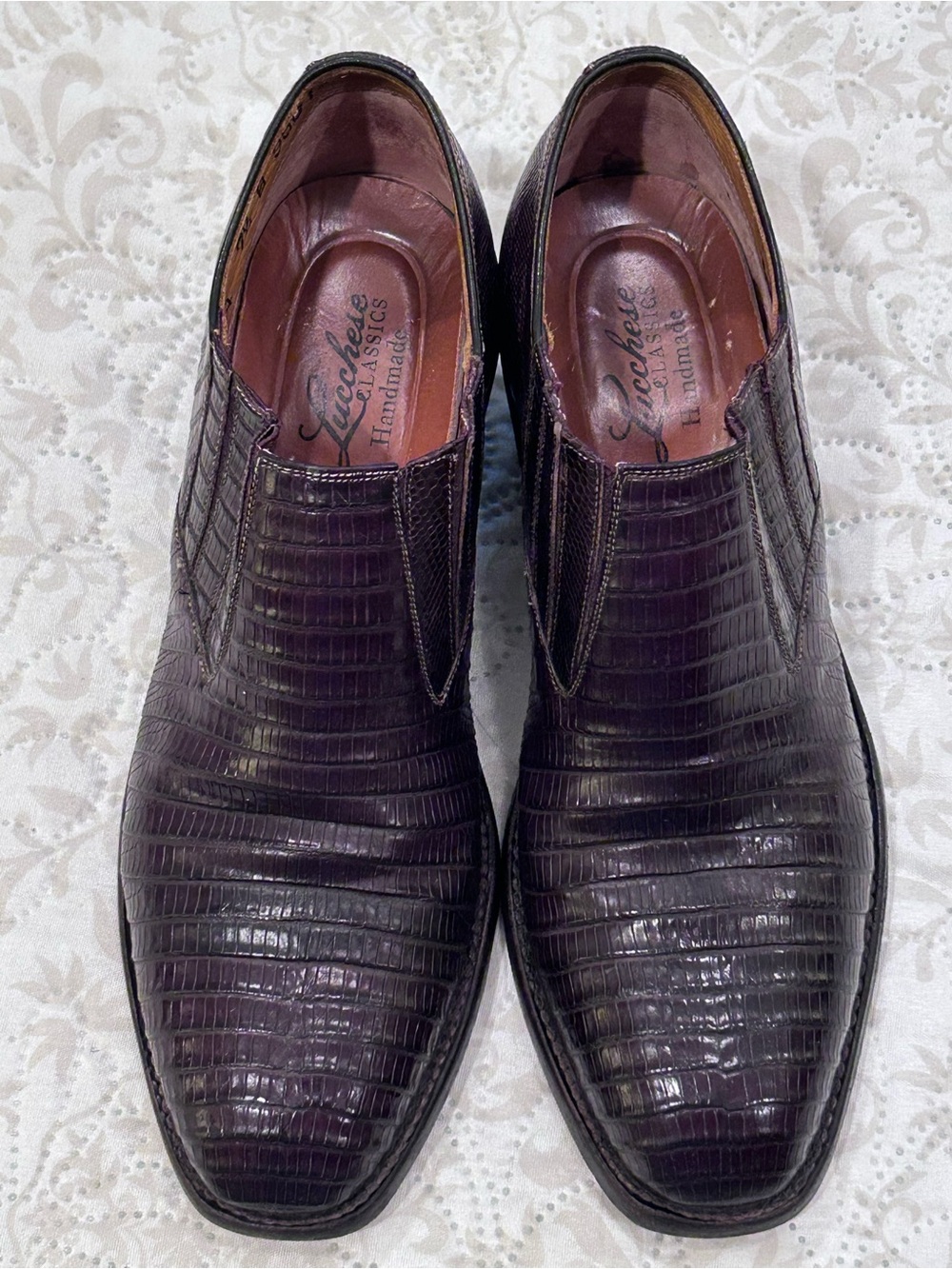 Lucchese Women’s 7.5B Black Cherry Classic Handmade Exotic Teju Lizard Mule Boot - Picture 11 of 14
